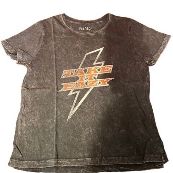 Vintage Canvas Take It Easy Graphic T-Shirt Washed Black relaxed style cotton - Picture 1 of 7